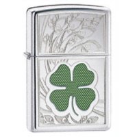 High Polish Chrome Finish Lighter with 4 Leaf Clover