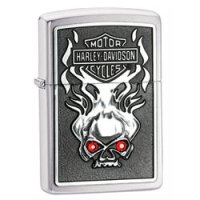 Harley Davidson Skull with Red Crystals Design Brushed Chrome Lighter