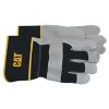 Gray Lined Split Leather Palm Glove with Black Cotton Back & CAT Logo - Large