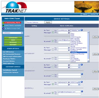 Vehicle Tracking User Interface Tracking Device Settings