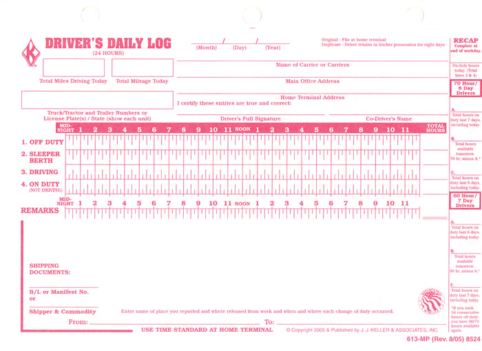 (image for) Loose Leaf Driver's Daily Log Sheets - Pack of 31 Duplicate Sets