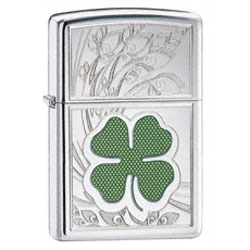 High Polish Chrome Finish Lighter with 4 Leaf Clover