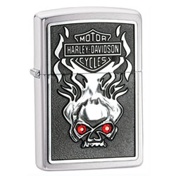 Harley Davidson Skull with Red Crystals Design Brushed Chrome Lighter