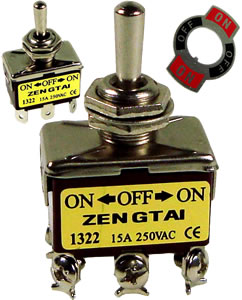 3 Position 6 Blade Toggle Switch On/Off/On 15Amp