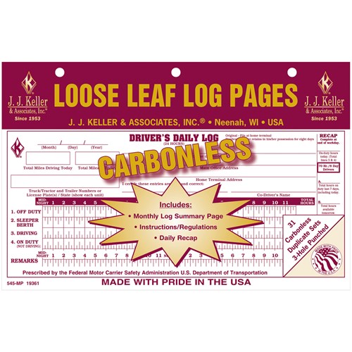 J.J. Keller 545MP Carbonless Loose Leaf Log 2Copy 31Sets 12VoltTravel®