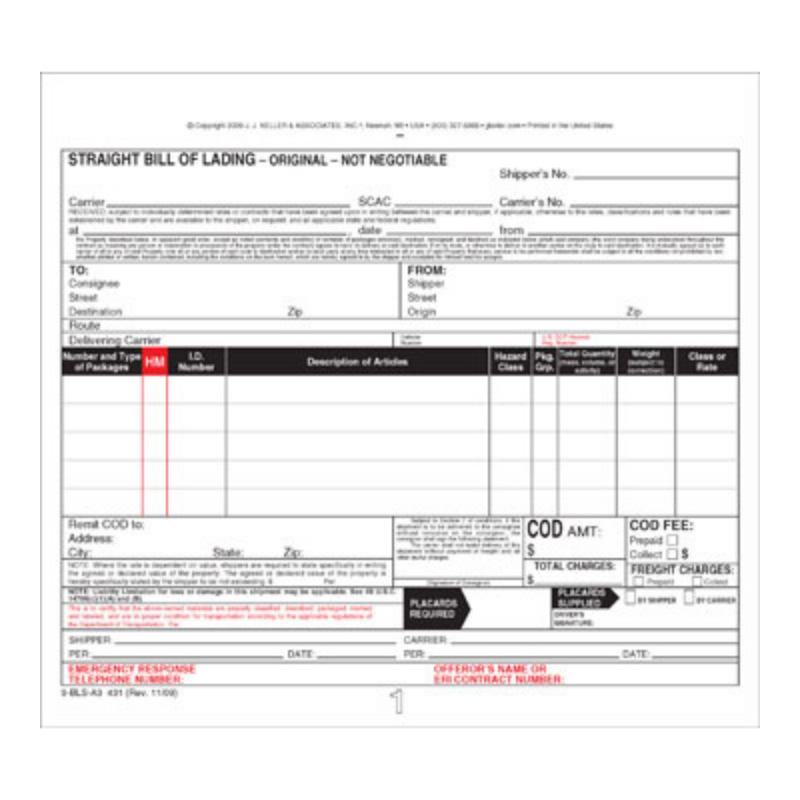 (image for) Straight Bill of Lading, 5-Pack