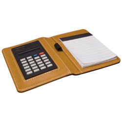 4\" x 6\" Side-Open Note Pad Holder with Calculator - Brown