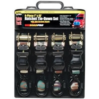 1\" x 15\' Ratchet Tie Down 4-Piece Set with Anti-Scratch Hooks - Camouflage