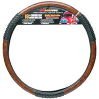 18\" Comfort Grip Steering Wheel Cover - Black Woodgrain Massage