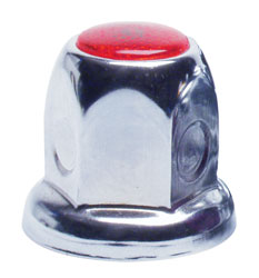 33mm Flanged Chrome Plated Lug Nut Cover - Red Color Reflector, Bulk